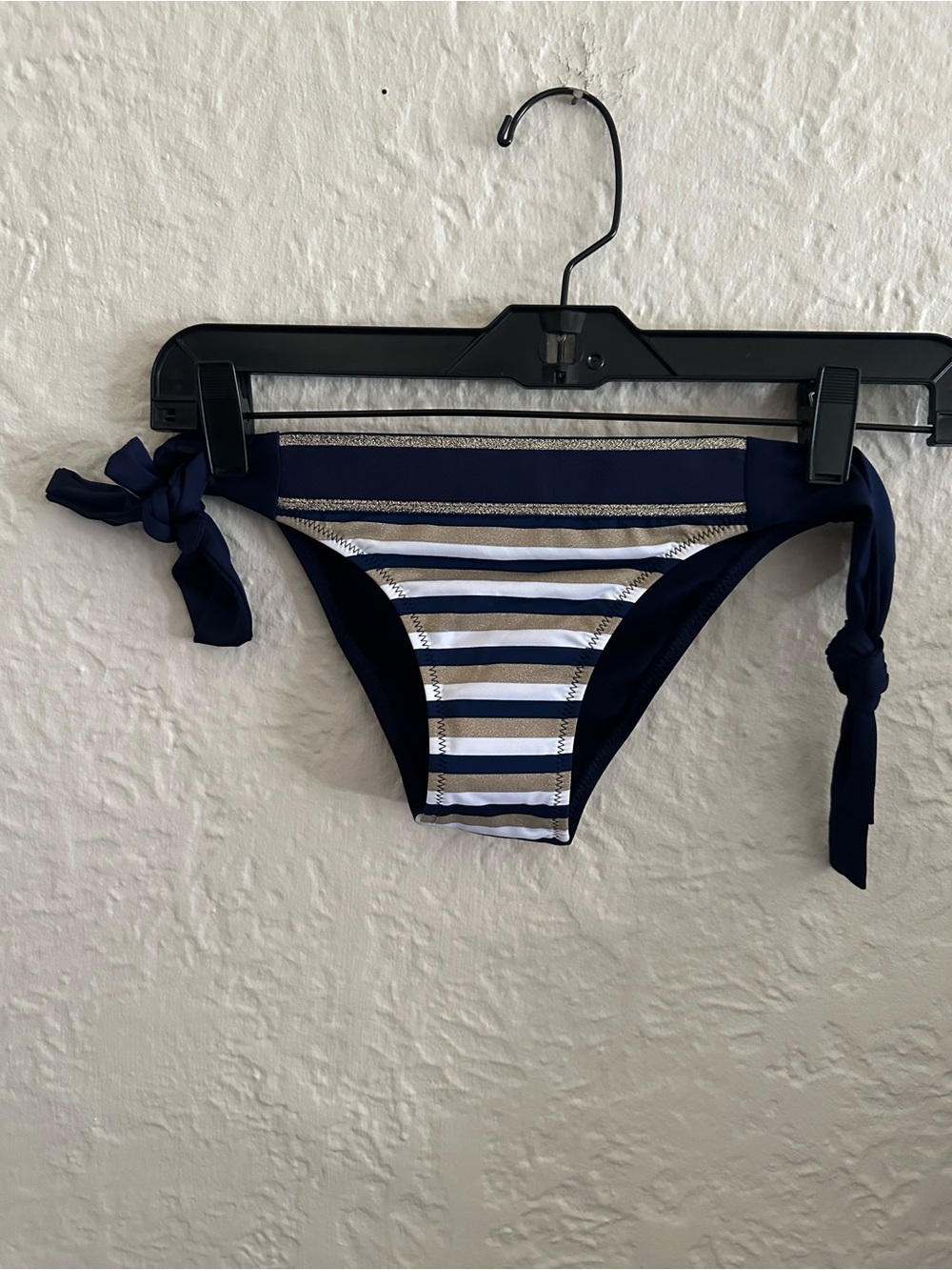 Antigel Navy Blue Metallic Gold White Stripes Bikini Bottom NWT Swim Small